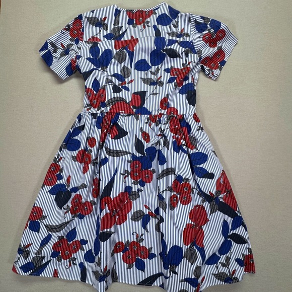 Brooks Brothers 1818 Womens Floral Striped Cotton Shirt Dress Blue Red White 8 - Picture 10 of 11